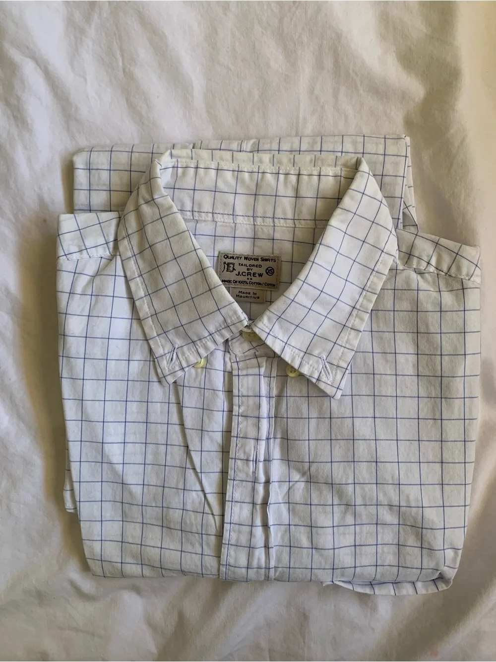 J. Crew White Button-Down Shirt with Blue Windowpane Grid